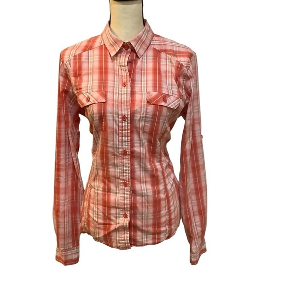 Arc’Teryx Melodie Red Plaid Button Down Shirt with Adjustable Sleeves Size XL - Picture 4 of 16